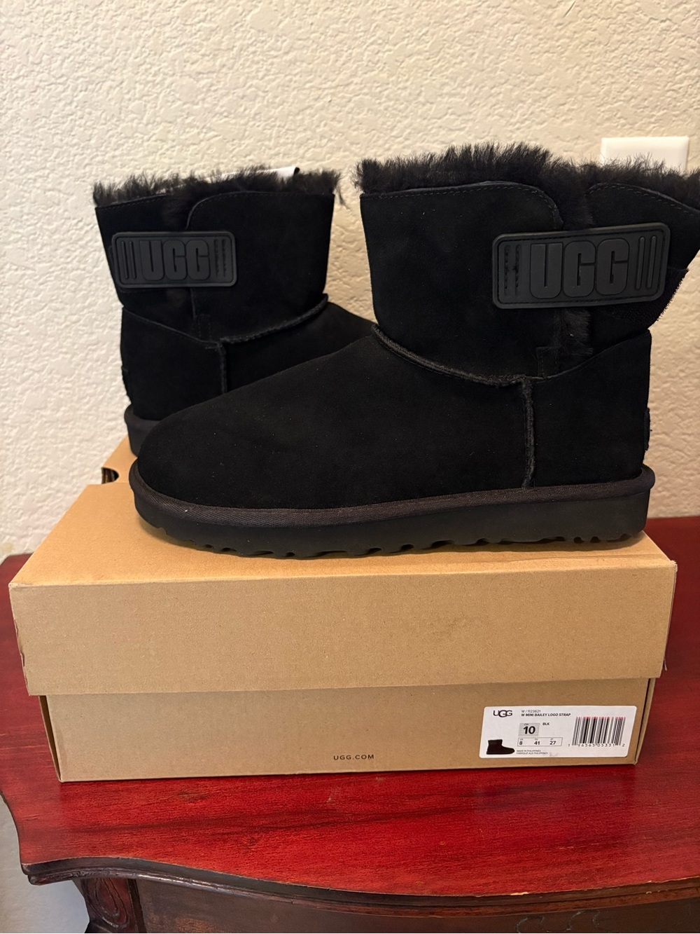 UGG Black Short Suede Shearling Booties